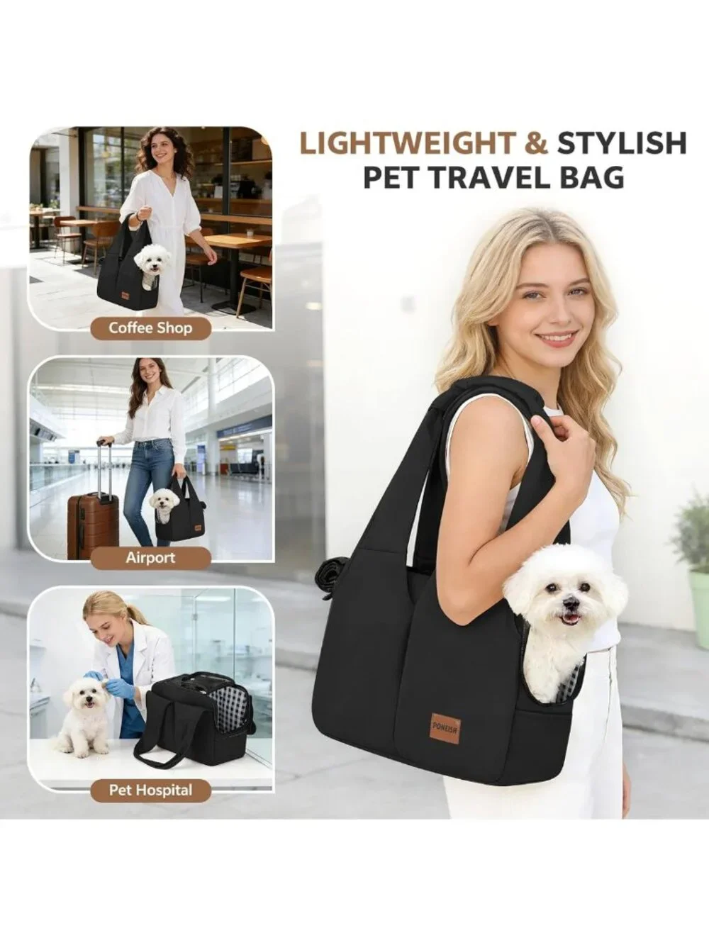 Soft-Sided Dog Carrier Tote for Small Pets, 6 Pockets, Travel-Friendly